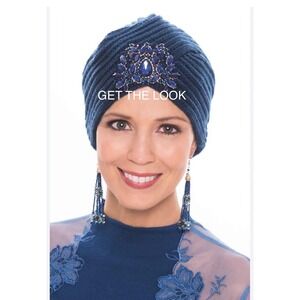 Knitted Beanie With Rhinestone Charm Beret Turban Hat In Black Hollywood Glam